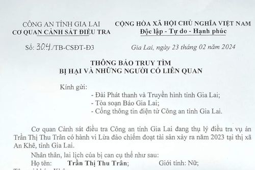 Truy tìm bị hại và những người có liên quan đến bà Trần Thị Thu Trân ở An Khê