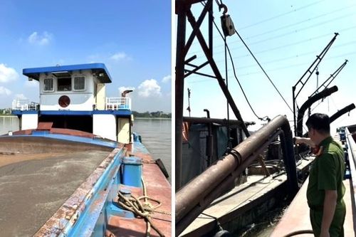 Hà Nội: Xử lý 1 tàu có biểu hiện khai thác cát trái phép trên sông Hồng
