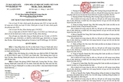 Chủ tịch UBND TP Hà Nội tặng bằng khen 8 cá nhân thuộc Công an Thành phố