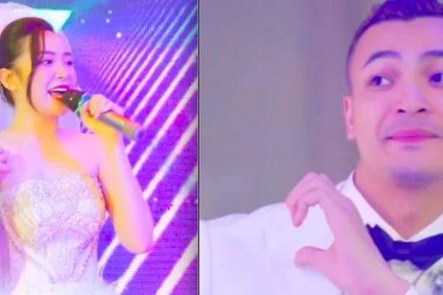 Chồng cổ vũ nhiệt tình khi diễn viên Kim Oanh hát nhảy 'See tình' trong đám cưới