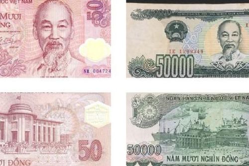 Những địa danh nào được in trên tờ 50.000 đồng polymer và 50.000 đồng cotton?