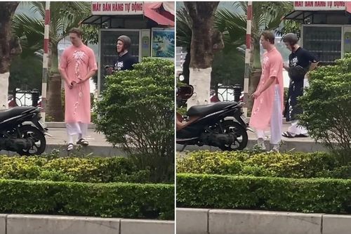 Khoảnh khắc 2 nam du khách nước ngoài mặc áo dài khiến dân tình vội hỏi: Ai tư vấn vậy trời?