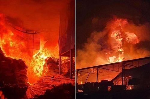 Cháy lớn thiêu rụi xưởng nhựa ở Vĩnh Phúc