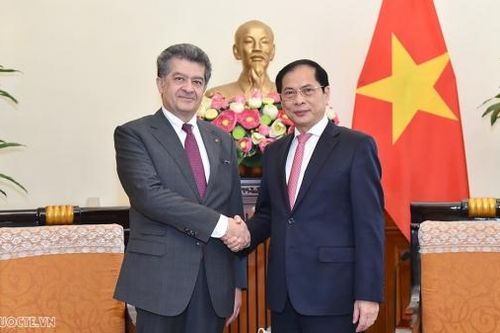 Bộ trưởng Ngoại giao Bùi Thanh Sơn tiếp Đại sứ Armenia Vahram Kazhoyan chào từ biệt
