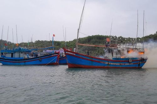 Bình Định: Cứu hộ cứu nạn thành công tàu cá bị cháy khi neo đậu trên biển