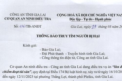 Truy tìm bị hại liên quan đến vụ án lừa đảo chiếm đoạt tài sản