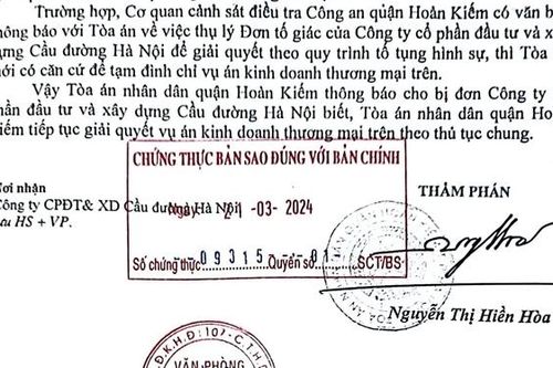 Hà Nội: TAND quận Hoàn Kiếm chuyển đơn tố giác khẩn cấp của doanh nghiệp đến Công an quận Hoàn Kiếm