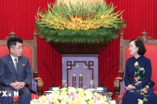 Thường trực Ban Bí thư Trương Thị Mai tiếp Đoàn Đảng Lao động Triều Tiên