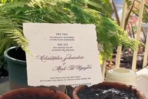Thiệp cưới 'nảy mầm' hạnh phúc của Minh Tú và chồng người Đức