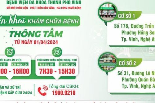 Bệnh viện Đa khoa TP Vinh triển khai khám chữa bệnh thông tầm tại 2 cơ sở