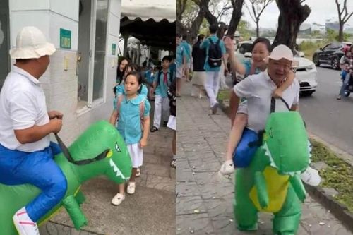 Bố 'cưỡi khủng long' đón con gái tan học, câu chuyện đằng sau xúc động rơi nước mắt