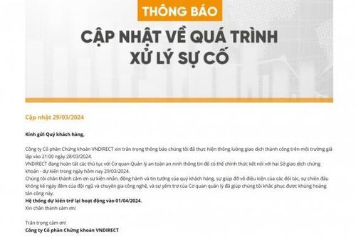 Chứng khoán VNDirect thông báo sẽ hoạt động vào ngày 1/4