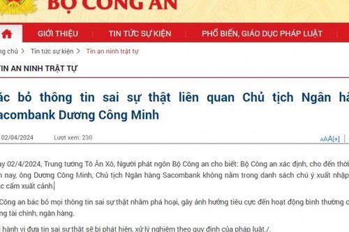 Bộ Công an thông tin về việc Chủ tịch Ngân hàng Sacombank Dương Công Minh bị cấm xuất cảnh