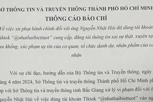 Phạt TikToker 7,5 triệu đồng vì đăng tải thông tin sai sự thật