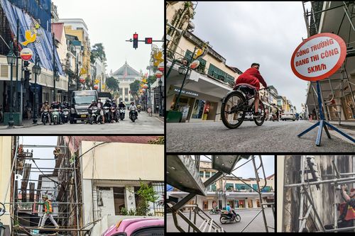 Xem công nhân 'thay áo mới' cho con phố lâu đời ở trung tâm Thủ đô