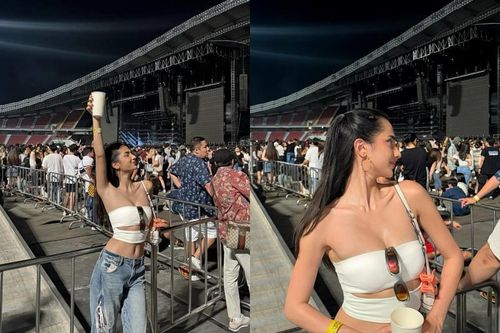 Hotgirl lai Việt - Tây Ban Nha mặc 'mát mẻ' đi xem nhạc hội