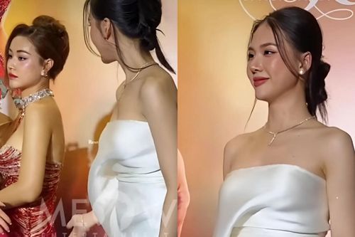 Hoa hậu Bùi Quỳnh Hoa bị đàn chị 'bơ đẹp' ở giữa sự kiện, gương mặt rõ sượng