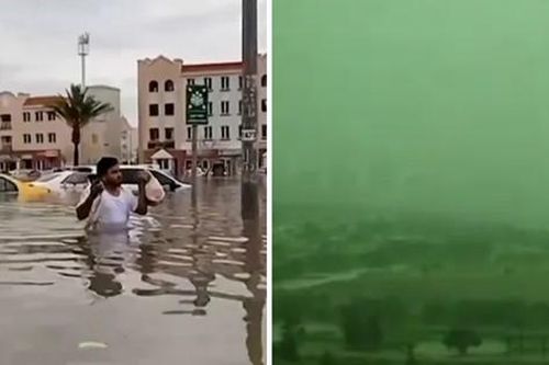 Bầu trời Dubai bỗng chuyển màu xanh lá cây giữa mưa bão lịch sử, là hiện tượng gì?