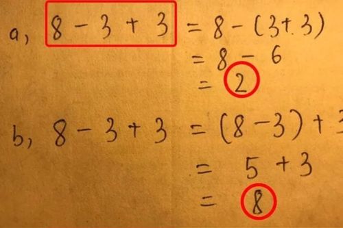 Bài toán tiểu học '8-3+3' ra hai đáp án bằng 2 và 8, đâu mới là đáp án đúng?