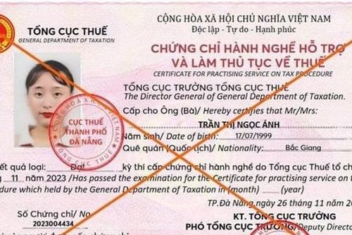 Đà Nẵng cảnh báo giả chứng chỉ hành nghề dịch vụ làm thủ tục về thuế để lừa đảo