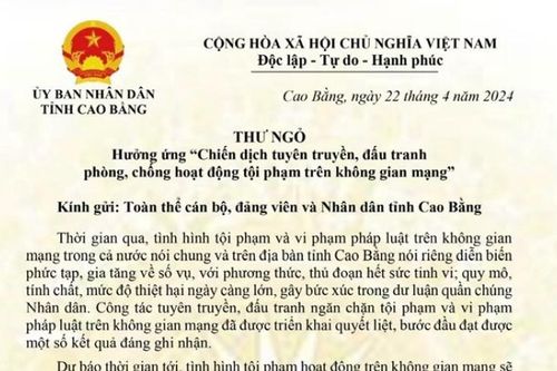 Thư ngỏ hưởng ứng 'Chiến dịch tuyên truyền, đấu tranh phòng, chống hoạt động tội phạm trên không gian mạng'