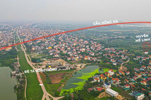Toàn cảnh khu vực xây cầu gần 10.000 tỷ đồng bắc qua sông Hồng