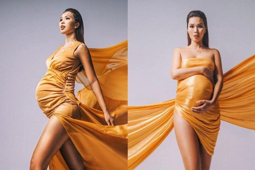 Siêu mẫu Việt mặc váy xẻ tà, đi giày cao gót trong tháng cuối thai kỳ