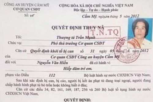 Bắt đối tượng hiếp dâm, trốn truy nã 12 năm