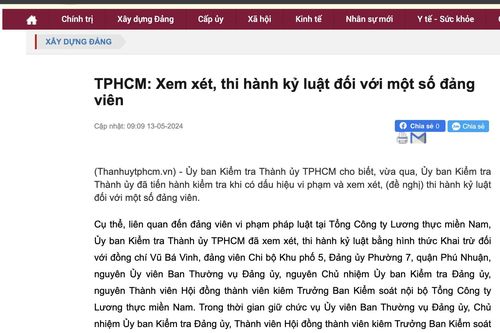 Ủy ban Kiểm tra Thành ủy TPHCM thi hành kỷ luật nhiều Đảng viên