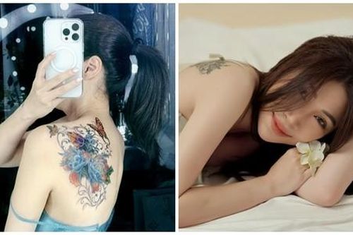 'Gái một con' Pha Lê để lộ vai trần, khoe hình xăm 'khủng'