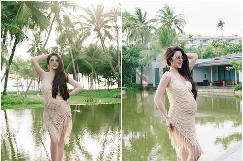 Bụng bầu 'sắp vỡ chum', Chu Thanh Huyền vẫn tự tin khoe đồ bơi