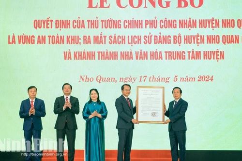 Công bố Quyết định của Thủ tướng Chính phủ công nhận huyện Nho Quan (Ninh Bình) là vùng An toàn khu