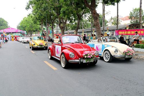 Đoàn xe ô tô cổ diễu hành tại Lễ hội Sen Đồng Tháp
