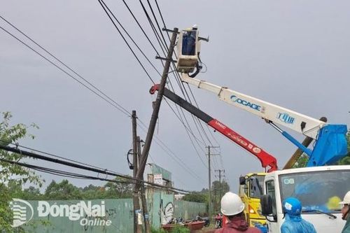Cắt điện gần 1 ngàn hộ dân để xử lý sự cố xe tải tông gãy trụ điện trên quốc lộ 20