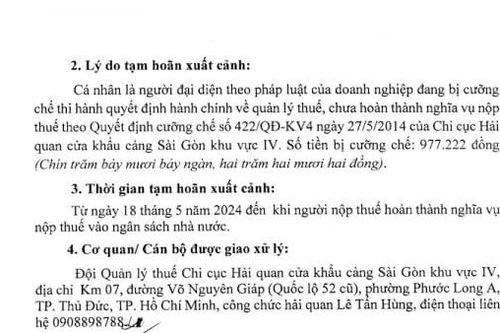 Nợ thuế gần 1 triệu đồng, một giám đốc doanh nghiệp bị hoãn xuất cảnh