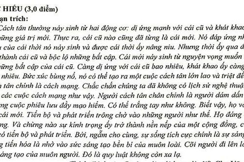 Đề thi Ngữ văn: Phải phát huy tính sáng tạo trong thời đại ngày nay