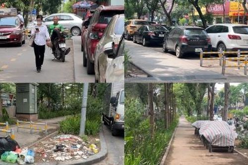 Đường đi bộ tại Hà Nội thành bãi trông xe, tập kết rác thải nhếch nhác