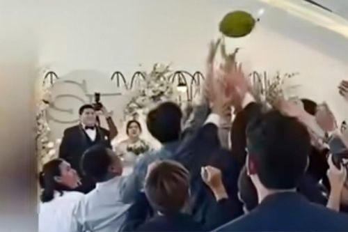 Tung quả sầu riêng để 'nhả vía kết hôn', tiệc cưới gây thích thú