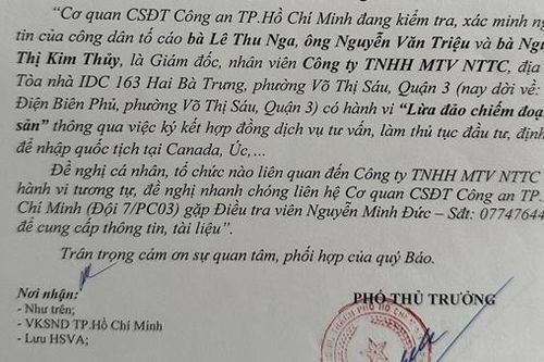 Tìm người liên quan công ty bị tố lừa đảo đầu tư, định cư ở nước ngoài