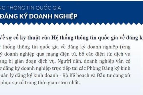 Hệ thống thông tin quốc gia về đăng ký doanh nghiệp gặp sự cố