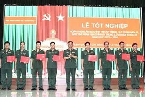 Lớp hoàn thiện cán bộ chính trị cấp trung, sư đoàn tốt nghiệp đạt 100% khá, giỏi