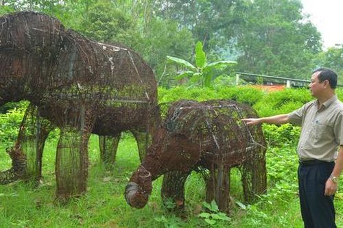 Độc đáo cặp voi khổng lồ được làm từ 15.000 chiếc bẫy thú giữa rừng già Pù Mát