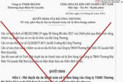 Cảnh báo giả mạo Bộ Công Thương phê duyệt dự án thanh toán xử lý đơn hàng online