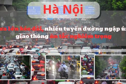 Hà Nội:Mưa lớn kéo dài, nhiều tuyến đường ngập úng, giao thông ùn tắc nghiêm trọng