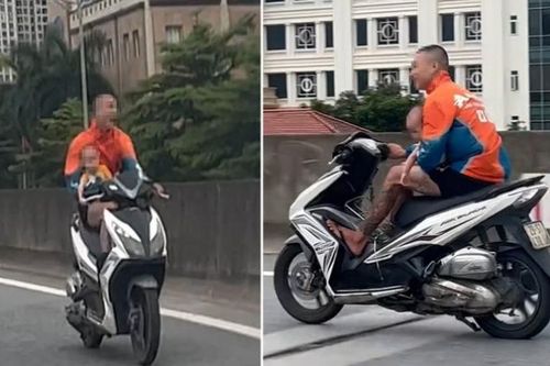 Xác minh nam thanh niên bế cháu nhỏ, chạy xe máy vào đường cấm