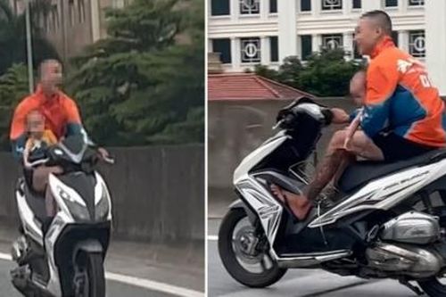 Xác minh nam thanh niên bế em bé, chạy xe máy lên đường Vành đai 3 trên cao