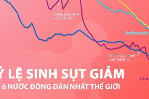 Tỷ lệ sinh của các nước đông dân nhất thế giới qua 70 năm