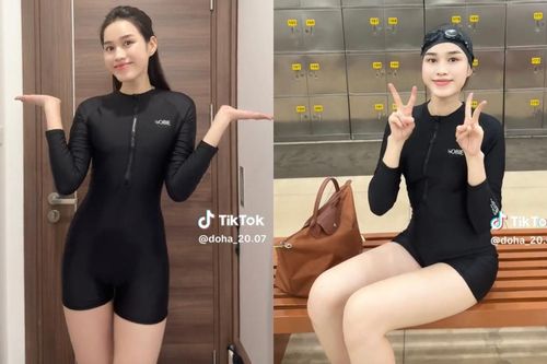 Chăm chỉ học bơi, Đỗ Thị Hà để lộ làn da căng bóng và cặp chân dài miên man