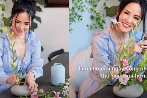 Diva Hồng Nhung trổ tài cắm hoa, món đồ kỳ lạ 'hút hồn' chị em