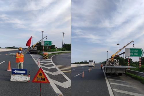 Tháo dỡ các biển báo bị hư hỏng trên tuyến cao tốc Hà Nội – Hải Phòng